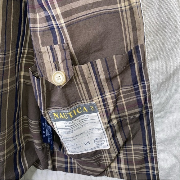 Vintage Nautica Medium Longer Canvas Utility Work Coat Jacket w/ Leather Collar - Picture 13 of 16